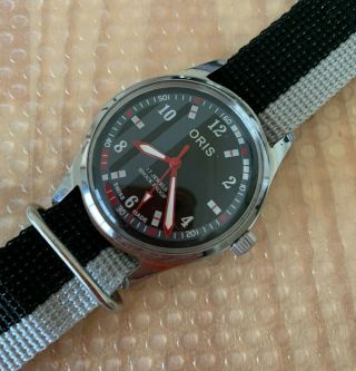 Vintage Swiss Oris 1970s Racing Sports Watch Rare Dial Model with Sword Hands 2