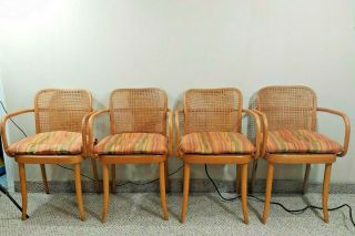 Set Of 4x Vintage Mid Century Modern Cane Stendig Armchairs Dining Chairs