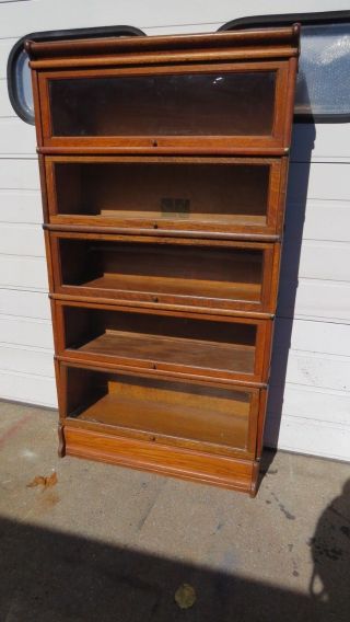 Antique Globe - Wernicke Oak Stacking Bookcase 5 Sections Plus Top And Base