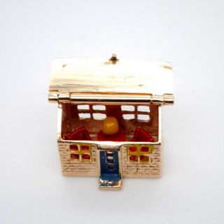 Vintage Antique 14k Yellow Gold House Charm Pendant With Enamel 22922