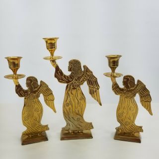 Vintage Set Of 3 Gatco Solid Brass Angel Taper Candle Holders India
