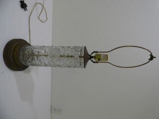 Vintage Etched Floral Cut Crystal Table Lamp With Brass Base 25 "