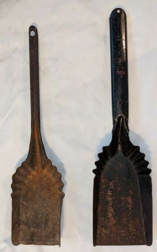 Pair (2) Antique Vintage Metal Coal Ash Shovels For Bucket 19.  25 " & 20.  25 " Long