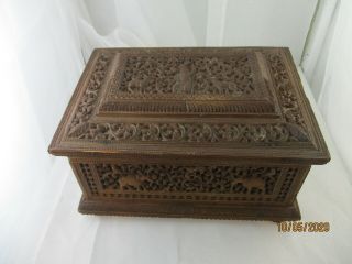Antique C1850 Anglo Indian Hand Carved Sandalwood Footed Box / Chest As Found