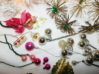 Vintage 25 Christmas Ball Ornament Floral Picks Sputnik Stars Pink Silver 3