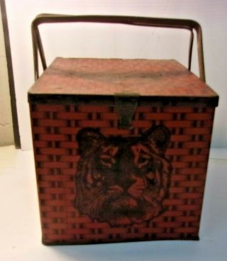 Antique Lorillard Tiger Chewing Tobacco Lunch Pail Tin Hinged Top