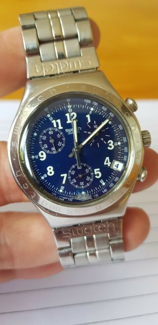 Vintage Swatch Irony Ag1996 Blue Dial Chronograph Four Jewels Quartz Watch