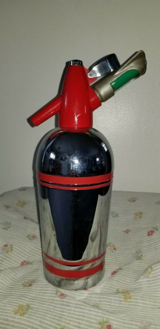 Vintage Sparklets Seltzer Bottle Chrome Red Band Soda Syphon