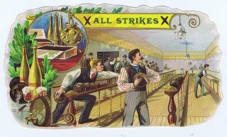 All Strikes Bowling O L Schwencke Inner Cigar Box Label 1890 