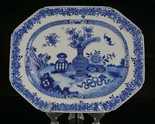 Huge Antique Chinese Blue And White Porcelain Shaped Meat Plate 18th C Qing 42cm