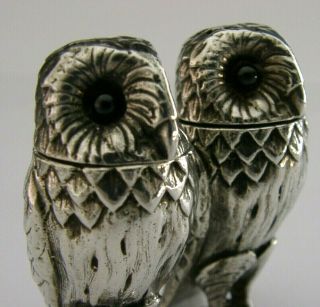 English Heavy Solid Sterling Silver Owl Salt & Pepper Pots Cruet 1992 114g