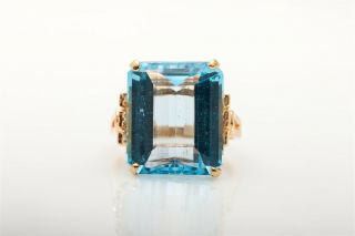 Antique 1950s $3400 20ct Natural Blue Topaz Diamond 14k Yellow Gold Ring 13g