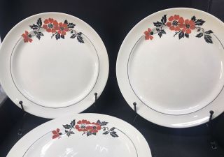 Vintage Hall Pottery Red Poppy Dinner Plates Set Of 4