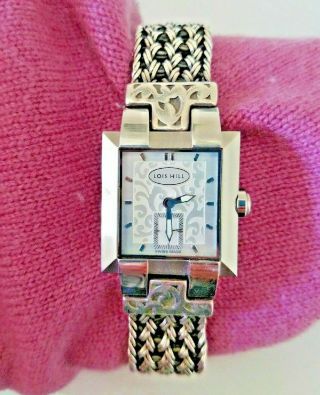 Lois Hill Sterling Silver Watch Thai Weave Band White Square Face.  925