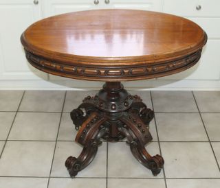 Museum Quality Thomas Brooks Heavily Carved Walnut Center Table With Label