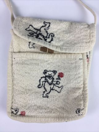 Vintage 70s Grateful Dead Dancing Bear Print Knit Bag Pouch W/ Shoulder Strap