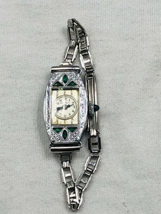 Vintage Art Deco Bulova Womens 6AF Watch 14K Gold Filled & Emeralds 2