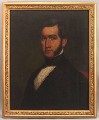 19thc Antique American Portrait Oil Painting Virginia Gentleman W/ Muttonchops