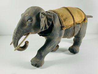 Antique Paper Mache Circus Elephant Nodder Pull Toy