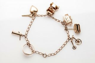 Antique 1920s 14k Yellow Gold Charm Bracelet Movable Parts Cool