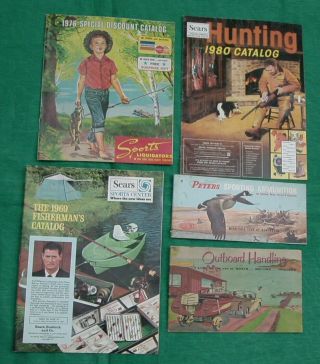 5 Vintage Catalogs 1980 Sears Hunting / 1969 Fishing /1976 Sports / Peters Ammo