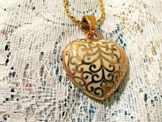 Monet Vintage Large Heart Necklace Gold Plated With Cream Color Enamel 17 1/2 "