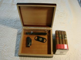 20 Cigar Humidor And Accessories,  Cherry Finish,  Lighter,  Cutter,  Humidifier,
