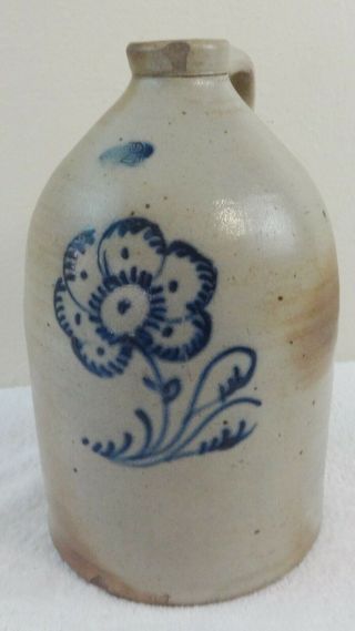 Antique Stoneware 2 Gal.  Jug Cobalt Floral Decoration No Maker Name
