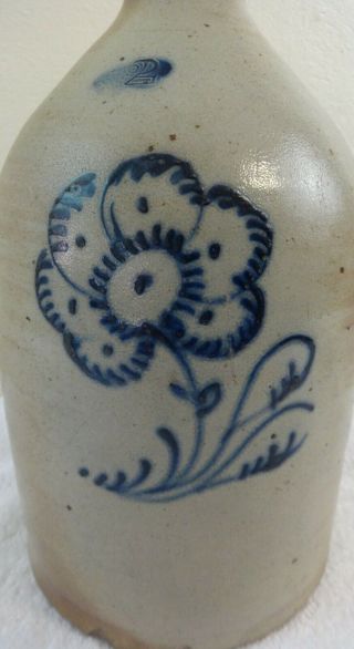 Antique Stoneware 2 Gal.  Jug Cobalt Floral Decoration No Maker Name 3