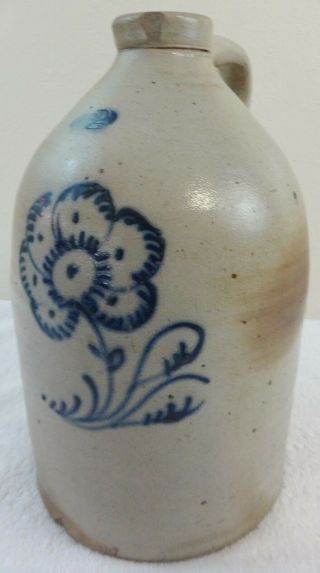 Antique Stoneware 2 Gal.  Jug Cobalt Floral Decoration No Maker Name 5