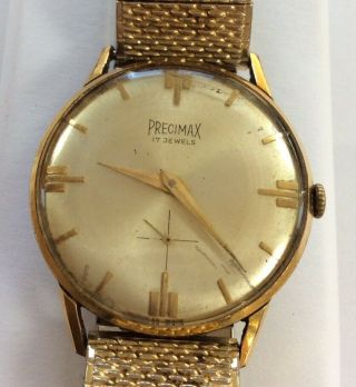 Precimax Gents Wristwatch Mechanical Wind - Up Gold Plated 17 Jewels
