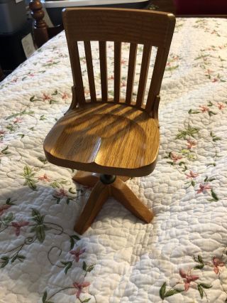 Vintage 9.  5” Miniature Doll House Wood Swivel Chair Desk Wooden Chair