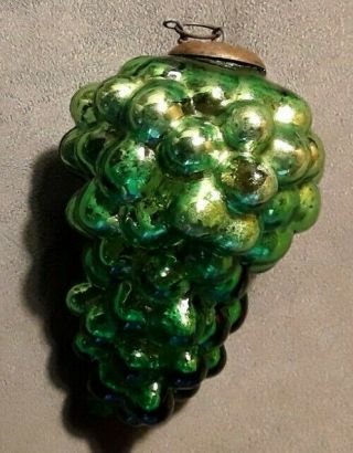 Antique French Silver green Grape Glass Kugel Christmas Ornament 3