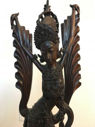 Large Asian Indonesian Bali Hand Carved Wood Statue - 33 " Tall