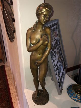 Heavy Vintage Nude Lady Woman Bronze Metal Sculpture Statue Lovely