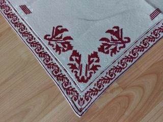 Antique Vintage Linen Tablecloth Handmade Red Embroidery 25 " Square