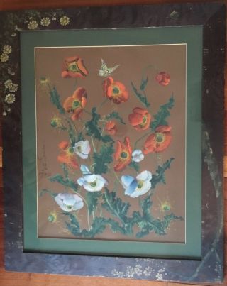 Antique Aesthetic Movement Watercolor Painting Listed Artist Toshio Aoki Flowers