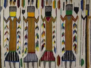 Antique Navajo Rug Blanket Native American Indian Yei Weaving Tapestry 1930 4