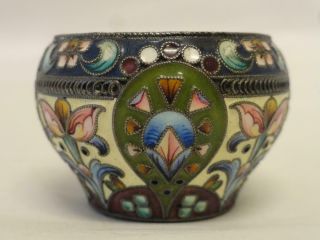 Antique Russian Silver 84 Cloisonne Shaded Enamel Salt,  Height Is 1.  25 Inches