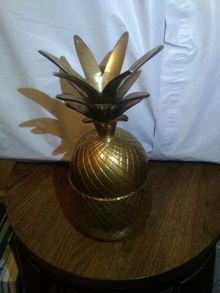 Vintage Solid Brass Pineapple Container Trinket Box Canister Made In India 8 "