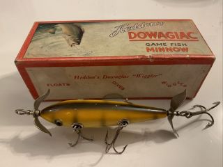 Antique Old Wood Heddon Dowagiac Minnow Lure With Box