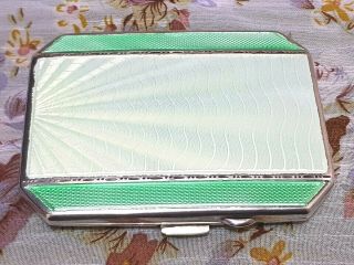 Art Deco Solid Silver Green Enamel Cigarette Case Ref 767