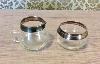 Vintage Glass Sugar And Creamer Set With Silver Rims