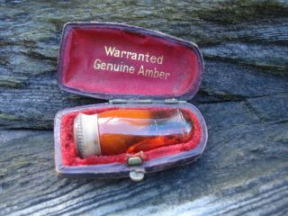 Antique Amber Cigar Holder Tip With Leather Hard Case