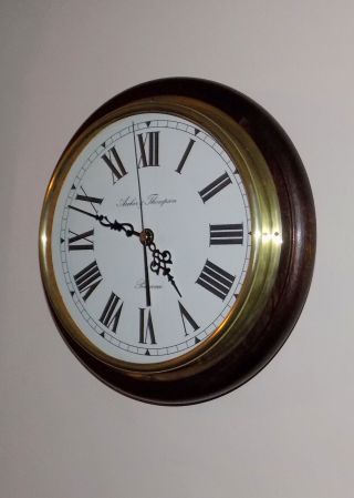 Vintage Quartz Round Brass & Mahogany Wall Clock - Archer & Thompson,  Penzance
