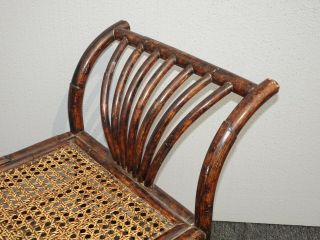 Vintage French Country Bamboo & Cane Bench w Wide Armrests 5