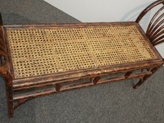 Vintage French Country Bamboo & Cane Bench w Wide Armrests 6