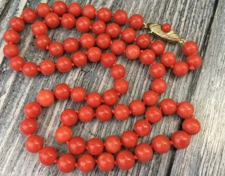 Antique old stock natural red coral necklace 14K gold others amber jewelry 5