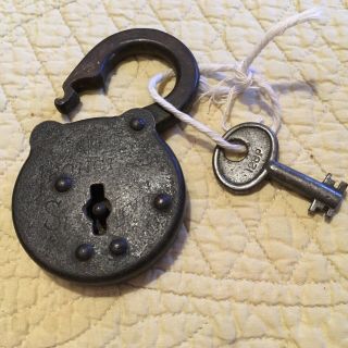 Antique Vintage Ironclad Lock Padlock W/ Key