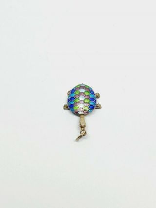 Vintage Antique Chinese Sterling Silver Guilloche Enamel Turtle Charm Pendant
